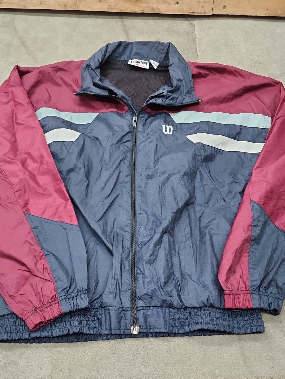 Vtg Wilson Men's Navy and Burgundy Retro Windbreaker Jacket